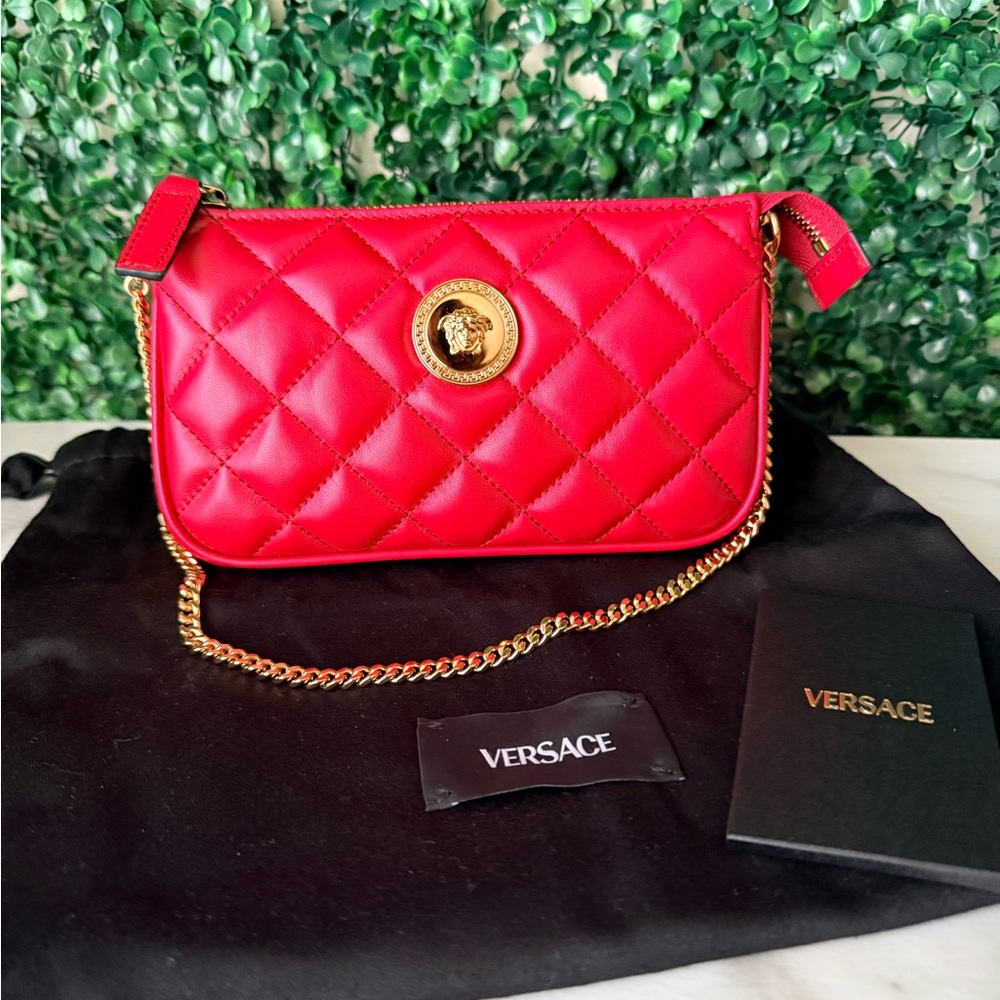 Versace Quilted Red Leather Mini Bag Brand New Authentic